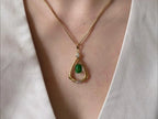 Green Jade and Diamond Pendant - Gold Vintage Necklace | Briza Jewel
