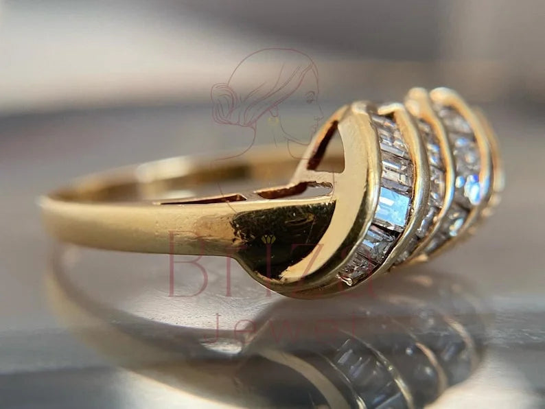 Gold Cocktail Ring - Lab Grown 18K Gold Baguette Diamond | Briza Jewel