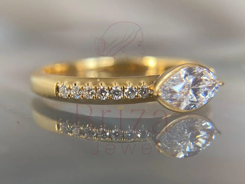Marquise Cut Diamond Ring - Yellow Gold Pave | Briza Jewel