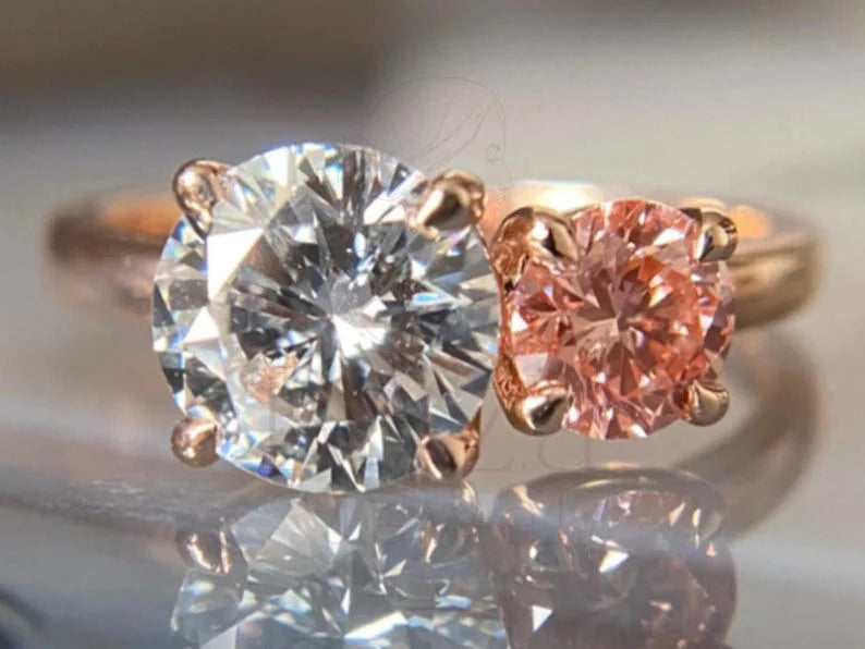 Two Stone Diamond Ring - Yellow Gold Toi et Moi Ring | Briza Jewel