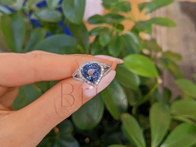 Blue Heart Diamond Ring - Halo | Briza Jewel