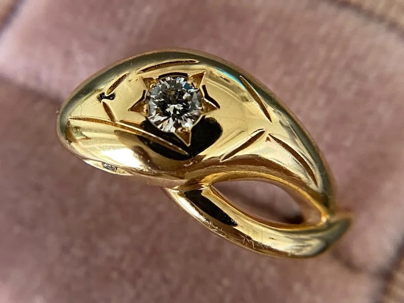 Yellow Gold Snake Ring - Modern Diamond Serpent Ring | Briza Jewel