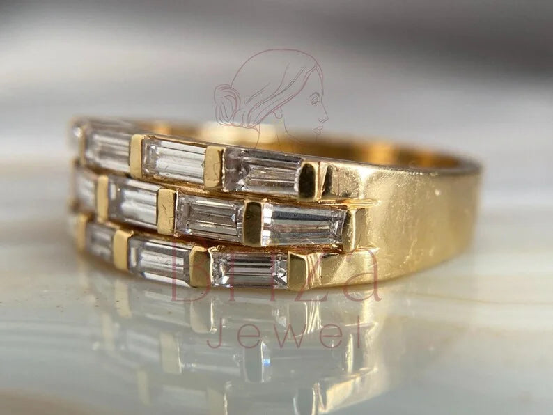 Gold Baguette Diamond Band - Lab Grown Ring | Briza Jewel
