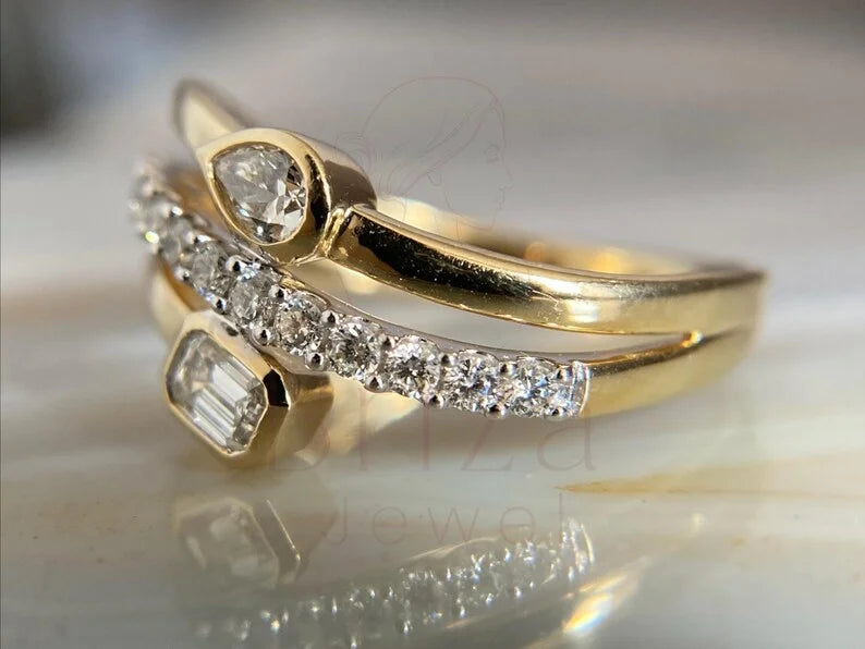 Toi Et Moi Moissanite Ring - Gold Emerald Cut | Briza Jewel