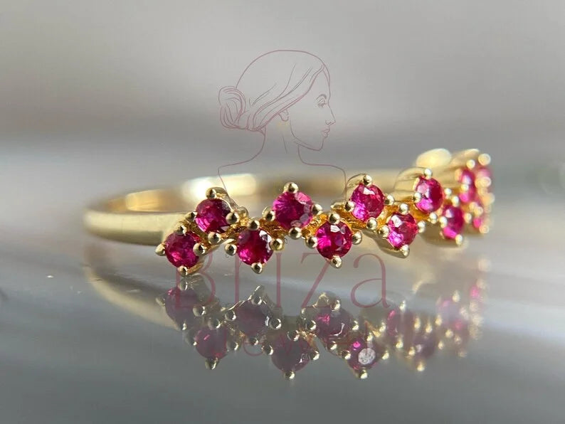 Pink Diamond Eternity Band - Lab Grown Yellow Gold Ring | Briza Jewel
