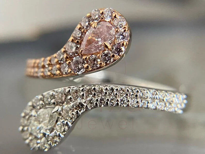 Pear Cut Toi Et Moi Ring, Pink & White Diamond Ring | Briza Jewel