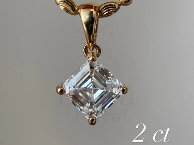 Asscher Cut Diamond Pendant - Lab Grown Gold Necklace | Briza Jewel