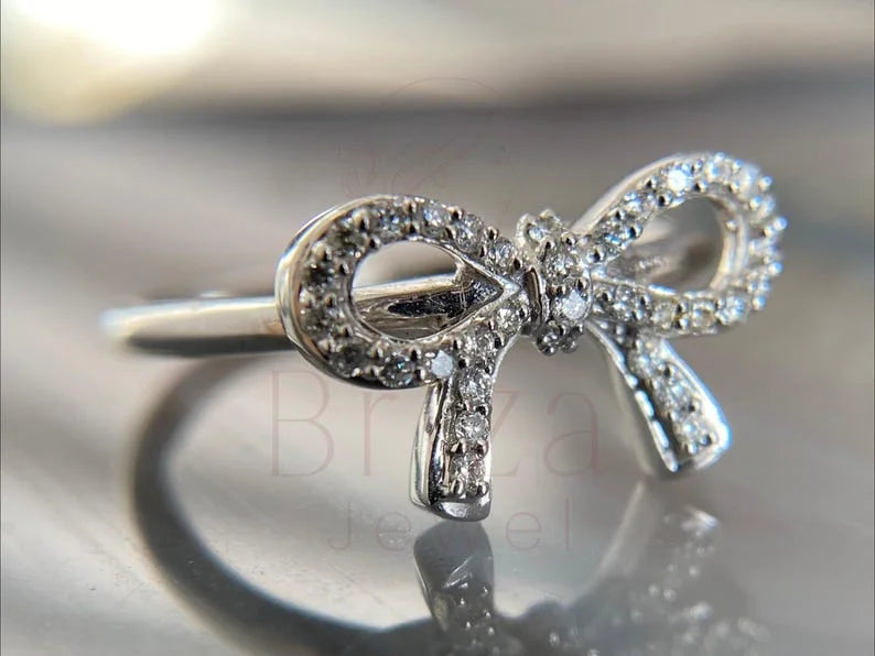 Diamond Bow Ring - 18K White Gold | Briza Jewel