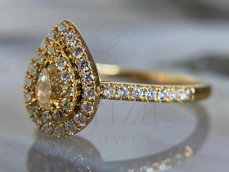 Pear Cut Diamond Halo Ring in Gold Luxury Engagement Ring | Briza Jewel
