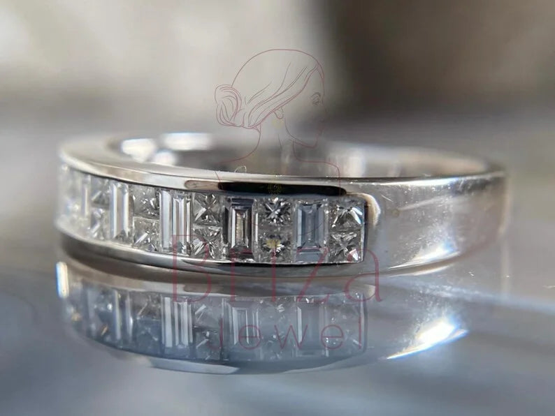 Baguette Diamond Band - White Gold Princess Eternity Ring | Briza Jewel
