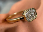 Engagement Ring With Bezel Setting - 14K Gold Emerald Cut Diamond | Briza Jewel