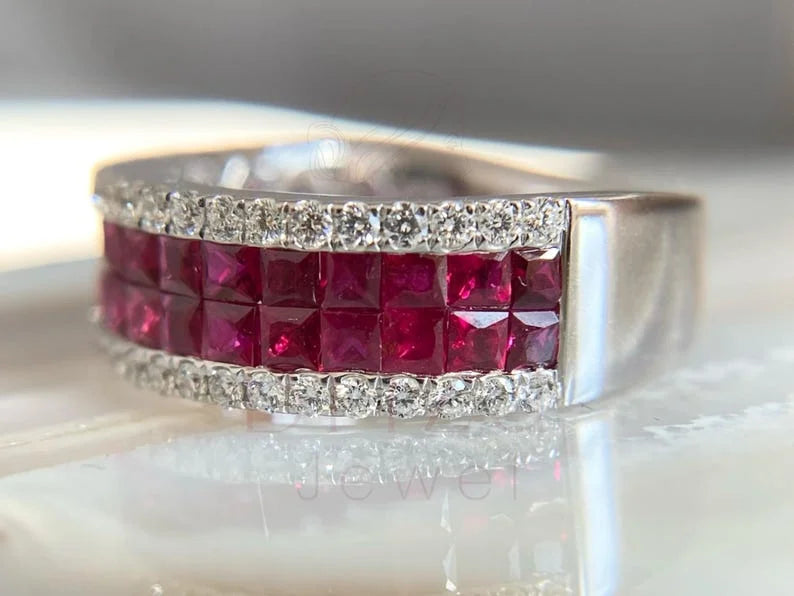 Ruby Wedding Band - Diamond Ring | Briza Jewel