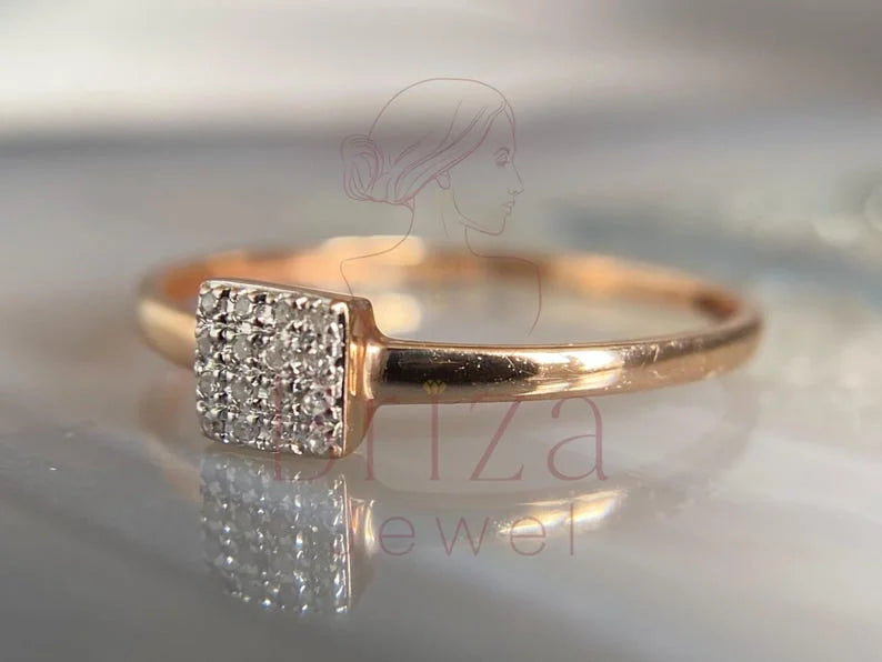 Square Diamond Ring - Gold Minimalist | Briza Jewel