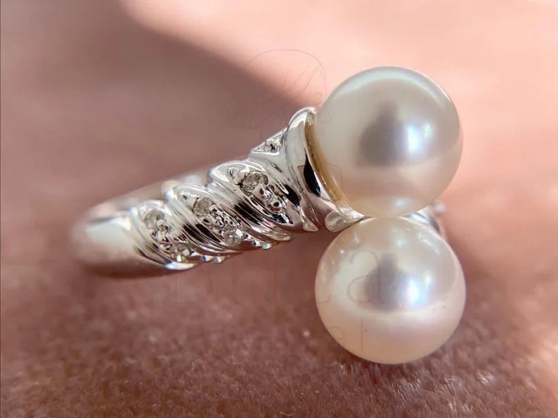 Pearl Silver Ring with Double Pearl Elegant Style | Briza Jewel