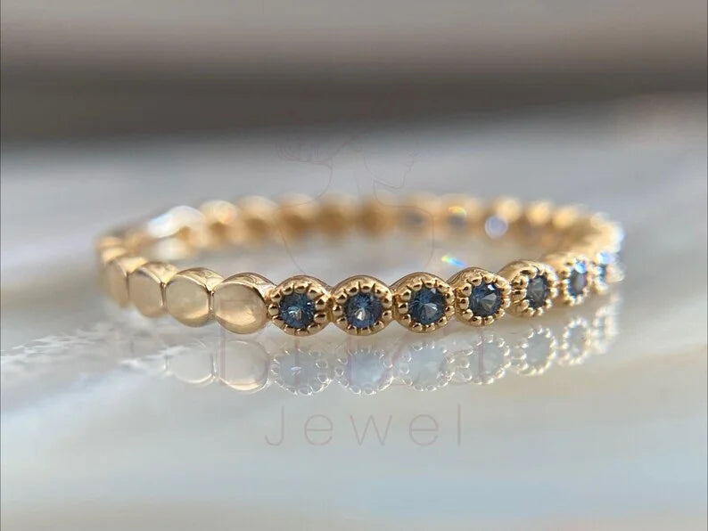 Blue Sapphire Eternity Band - 18K Gold Ring | Briza Jewel