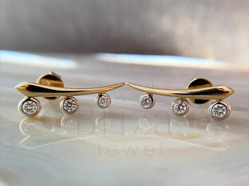 Lab Grown Diamond Earrings - Modern Curved Design | Briza Jewel