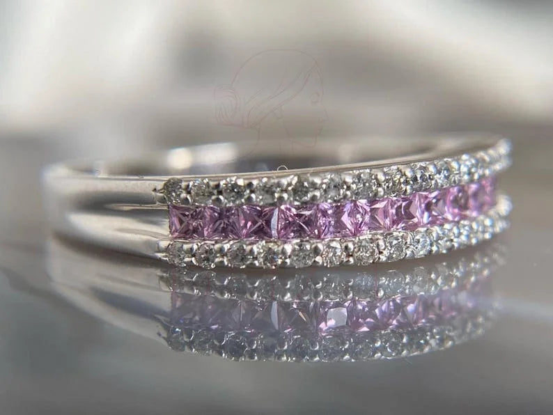 Pink Sapphire Diamond Band | Briza Jewel
