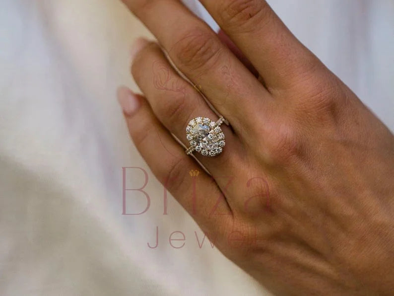 Hidden Halo Oval Engagement Ring - 18K Yellow Gold Diamond | Briza Jewel