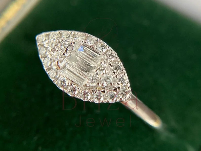 Baguette Ring Band - Lab Grown 14K White Gold Marquise Diamond Cluster | Briza Jewel