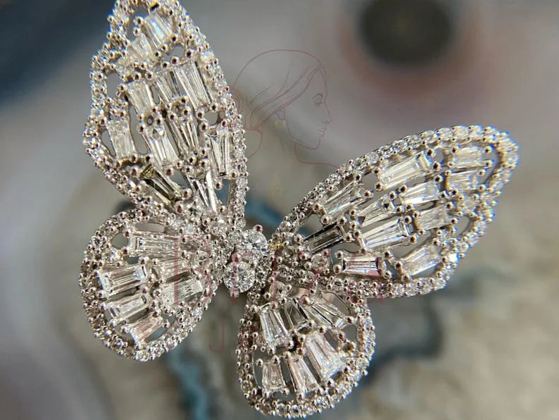Butterfly Diamond Ring - Lab Grown White Gold Baguette | Briza Jewel