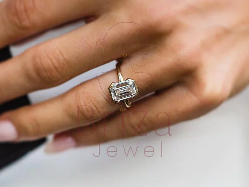 Emerald Cut Engagement Diamond Ring - Lab Grown Gold Minimalist | Briza Jewel