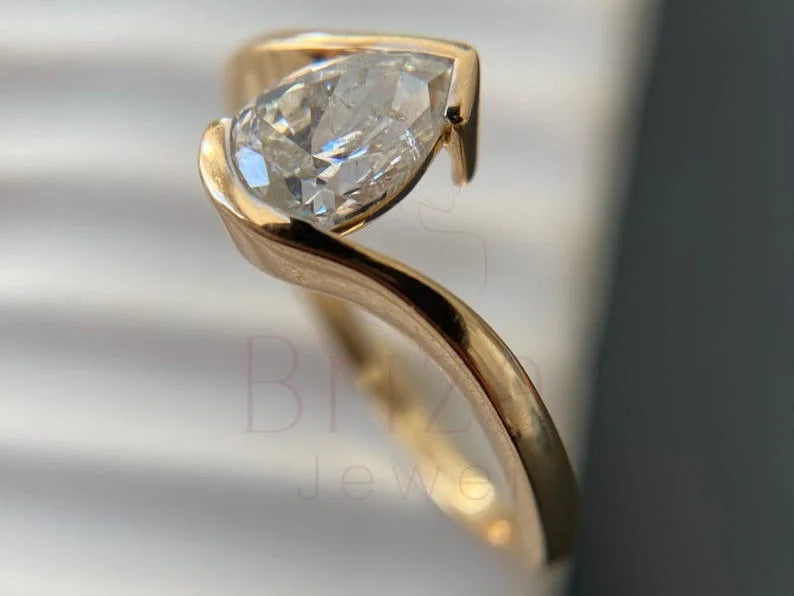 Pear Cut Diamond Ring – Modern Gold Engagement Bridal Ring | Briza Jewel