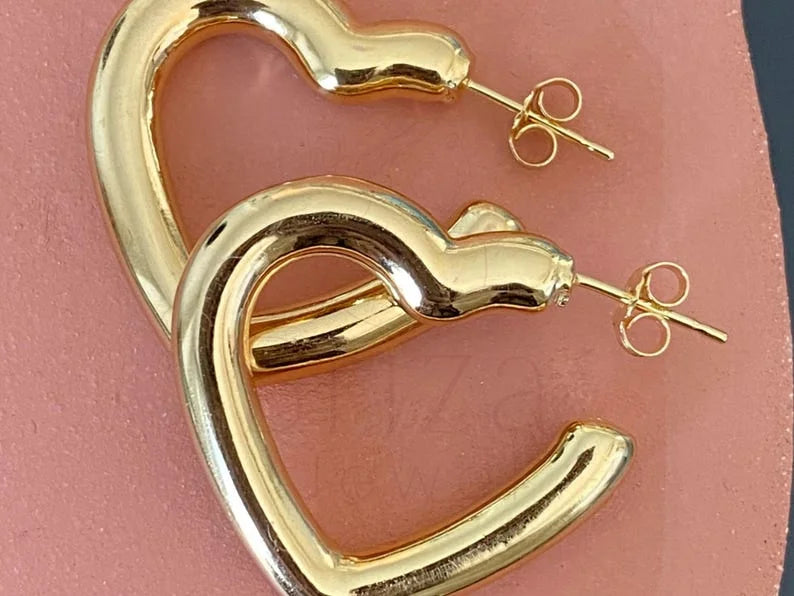 Gold Heart Hoop Earrings - Minimalist | Briza Jewel