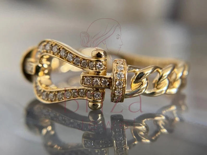Yellow gold engagement band - Lab Grown 14k Gold Diamond Pave Ring | Briza Jewel