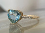 Blue Topaz Heart Ring - Gold Diamond | Briza Jewel