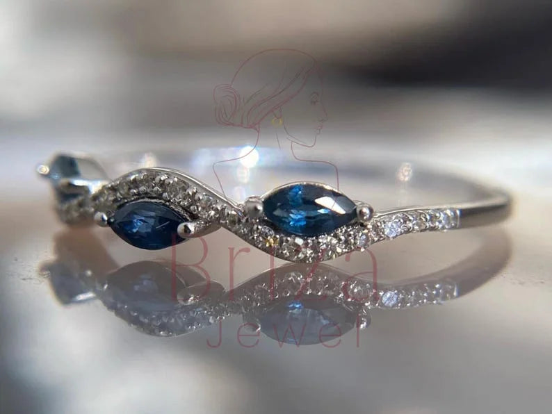 Blue Sapphire Marquise Ring - Lab Grown White Gold Diamond | Briza Jewel