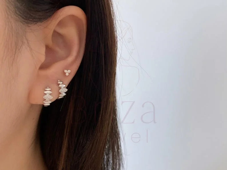 White Gold Diamond Stud Earrings – Modern Leaf Cluster Design | Briza Jewel