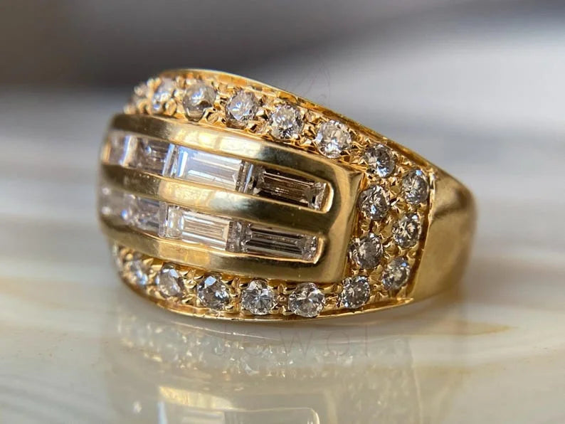 Yellow Gold Baguette Diamond Ring - 18K Yellow Gold Vintage | Briza Jewel
