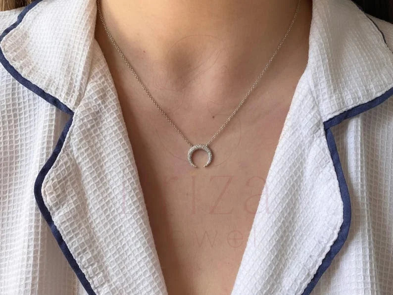 crescent moon pendant in White Gold | Briza Jewel