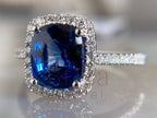 Blue Sapphire Engagement Ring - White Gold Cushion Halo | Briza Jewel