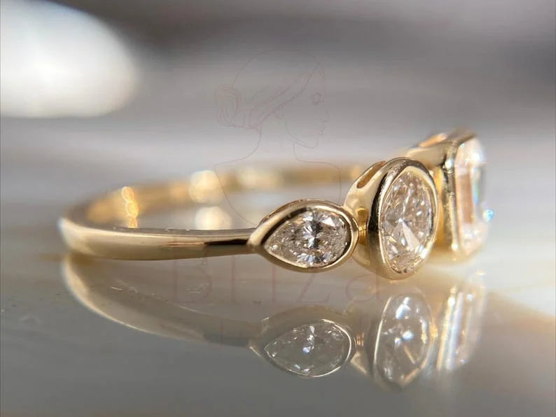Emerald Cut Bezel Engagement Ring - 18K Yellow Gold Diamond | Briza Jewel