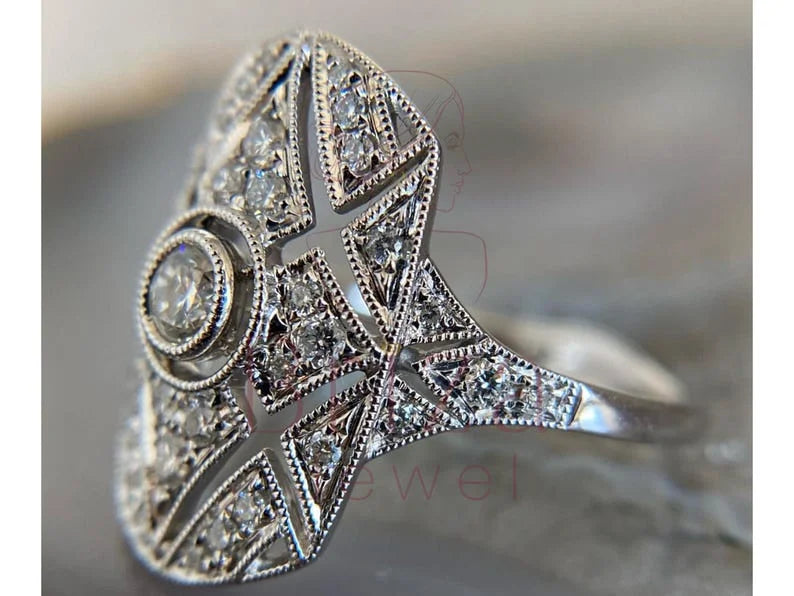 Art Deco Shield Ring - Diamond Vintage | Briza Jewel