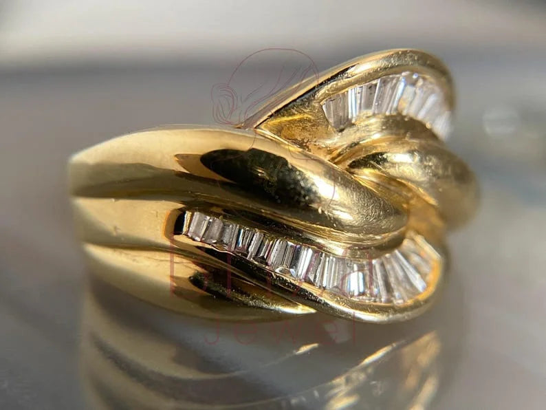 Vintage Gold Dome Ring - Lab Grown Baguette Diamond | Briza Jewel