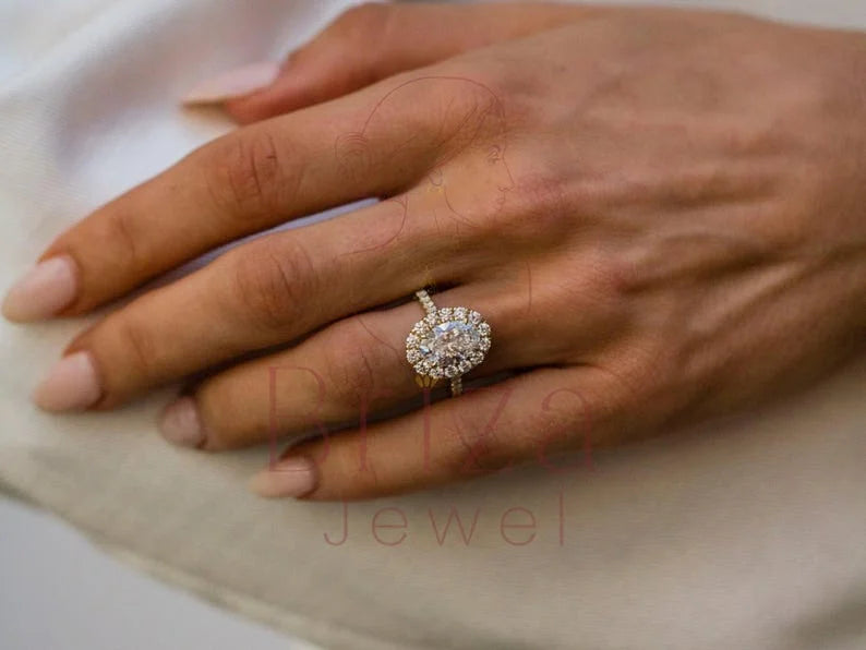 Hidden Halo Oval Engagement Ring - 18K Yellow Gold Diamond | Briza Jewel