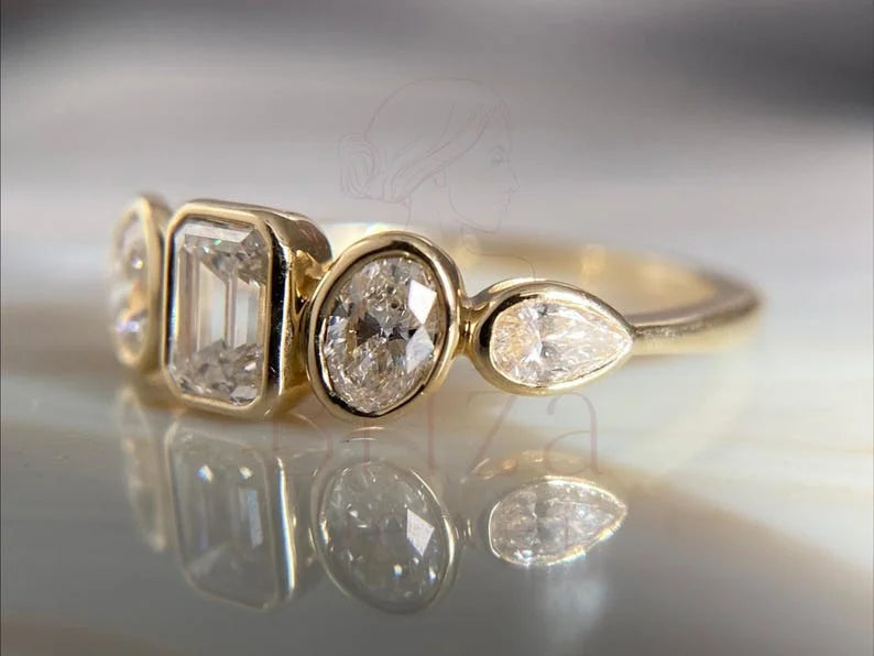 Emerald Cut Bezel Engagement Ring - 18K Yellow Gold Diamond | Briza Jewel