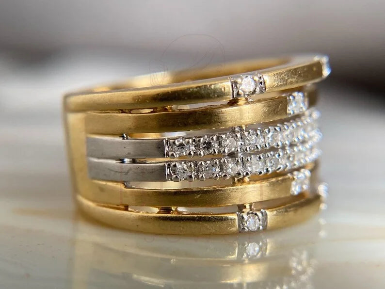 Multi Row Diamond Band - 18K Gold Ring | Briza Jewel