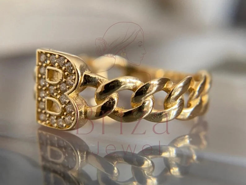 B Initial Ring - Lab Grown Gold Diamond | Briza Jewel