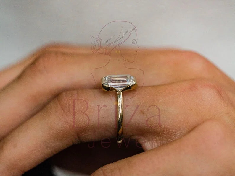 Emerald Cut Engagement Diamond Ring - Lab Grown Gold Minimalist | Briza Jewel