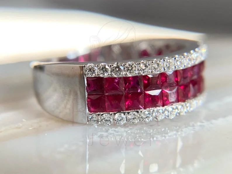 Ruby Wedding Band - Diamond Ring | Briza Jewel