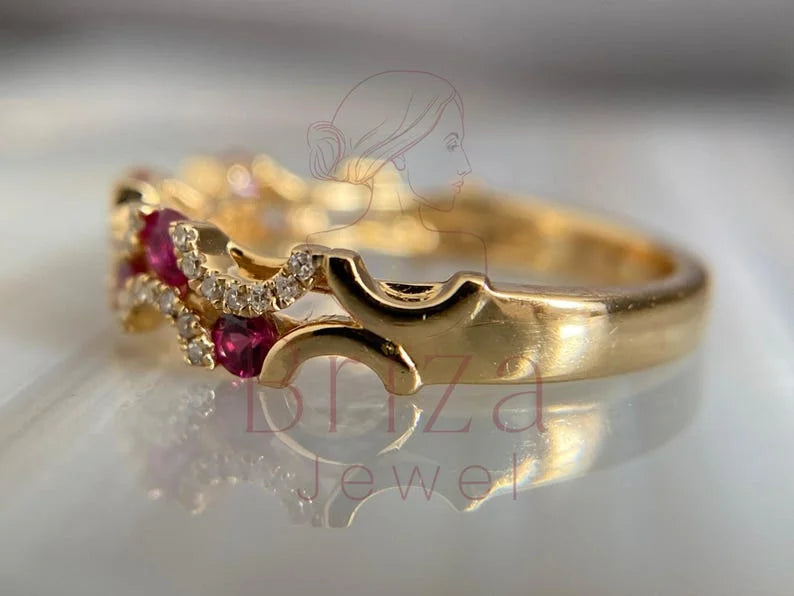Vintage Ruby Engagement Ring - 14k Gold Diamond | Briza Jewel