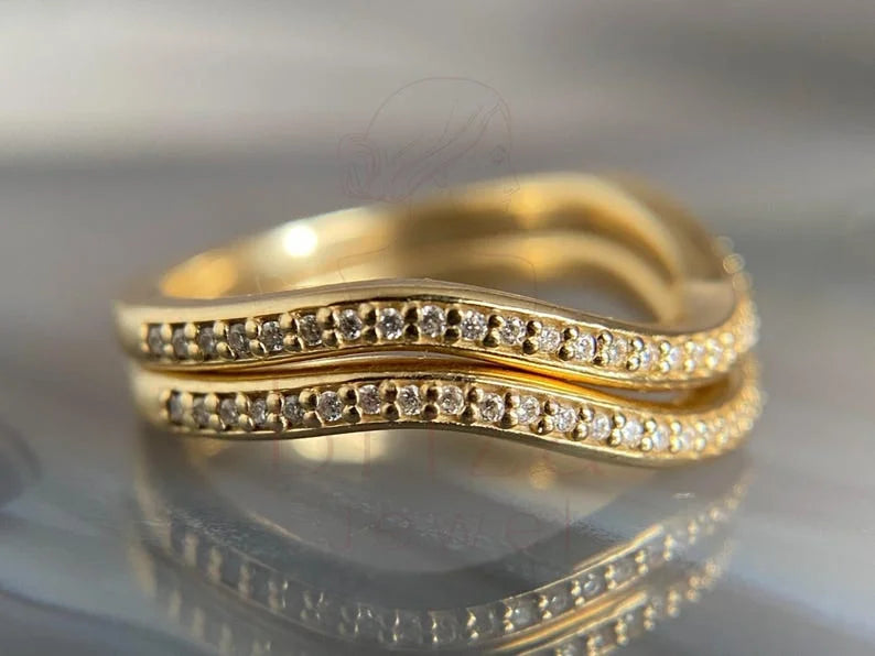 Curved Wedding Band - Diamond Pave Rings | Briza Jewel