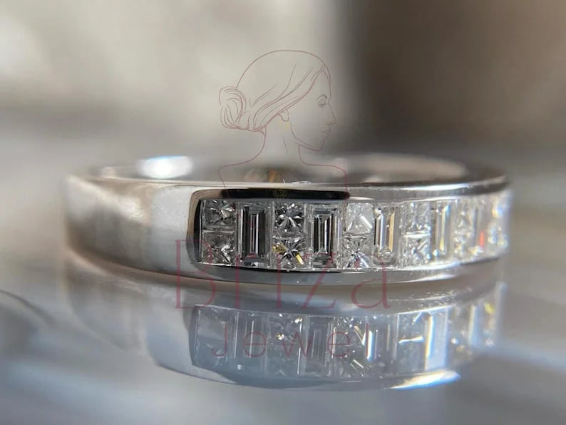 Baguette Diamond Band - White Gold Princess Eternity Ring | Briza Jewel