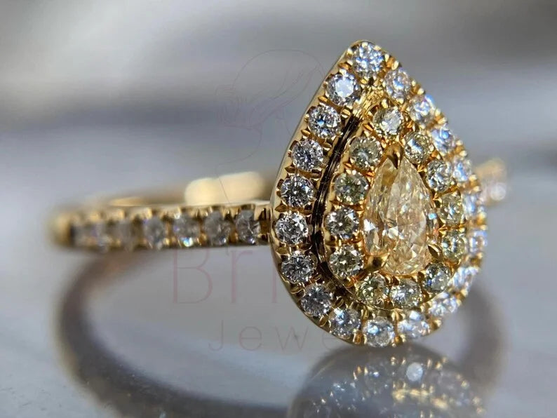 Pear Cut Diamond Halo Ring in Gold Luxury Engagement Ring | Briza Jewel
