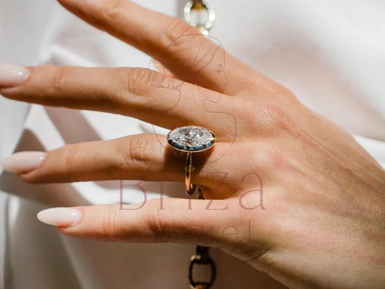 Oval Engagement Band - Lab Grown Gold Diamond Solitaire Ring | Briza Jewel
