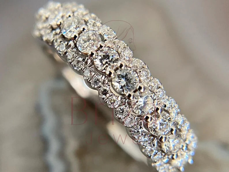 Triple Row Diamond Ring - White Gold Eternity | Briza Jewel