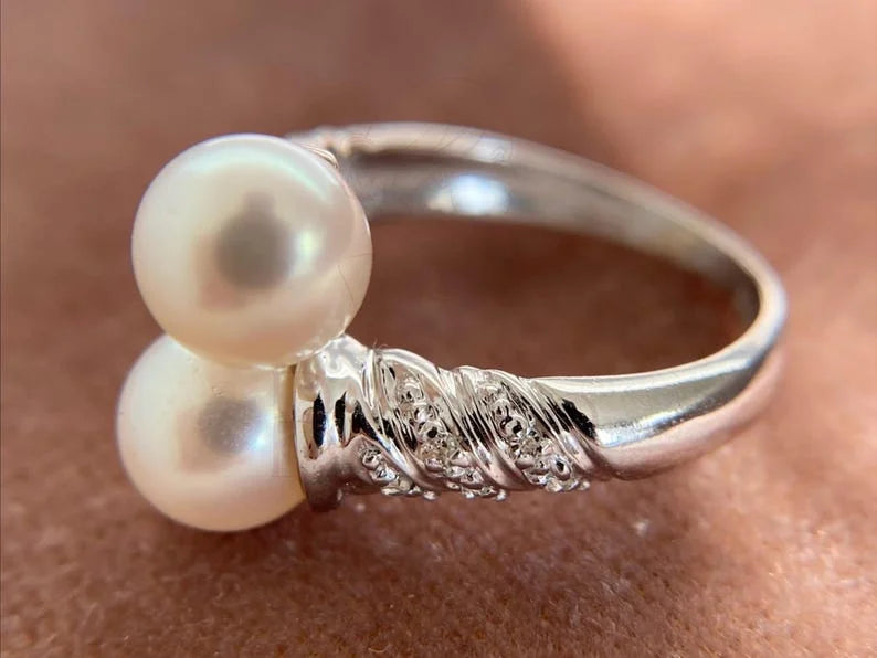 Pearl Silver Ring with Double Pearl Elegant Style | Briza Jewel